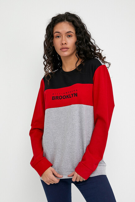 Bisiklet Yaka Önü Garnili Sweat Brooklyn Baskılı Sweat SPR22SWK136