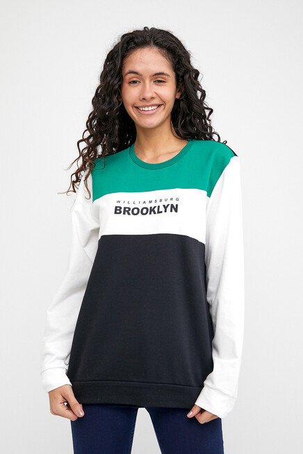 Bisiklet Yaka Önü Garnili Sweat Brooklyn Baskılı Sweat SPR22SWK136