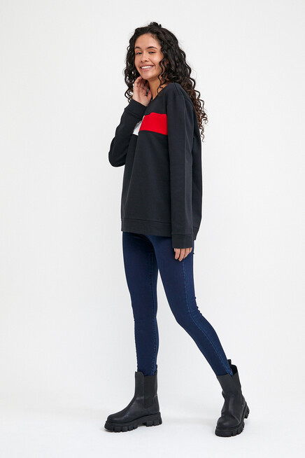 Kadın Bisiklet Yaka Garnili Oversize Fit İnce Sweatshirt SPR22SWK135