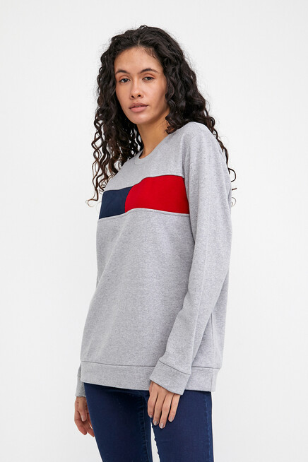 Kadın Bisiklet Yaka Garnili Oversize Fit İnce Sweatshirt SPR22SWK135