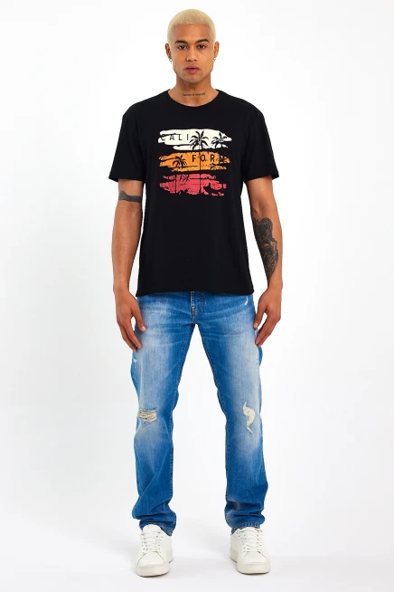 Süperlife Erkek Bisiklet Yaka Regular Fit Baskılı Tişort SPR23ts302