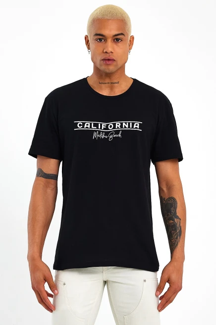 Süperlife Erkek Bisiklet Yaka Regular Fit Californıa Baskılı Tişort SPR23ts304