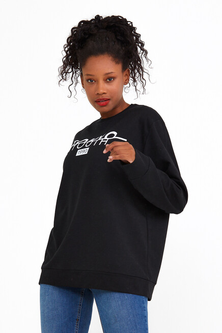 Süperlife Kadın Bisiklet Yaka Oversize Fit Tokya Baskılı İnce Sweatshirt SPR22SWK134