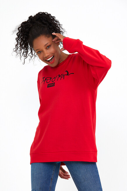 Süperlife Kadın Bisiklet Yaka Oversize Fit Tokya Baskılı İnce Sweatshirt SPR22SWK134
