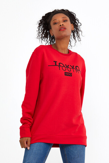 Süperlife Kadın Bisiklet Yaka Oversize Fit Tokya Baskılı İnce Sweatshirt SPR22SWK134