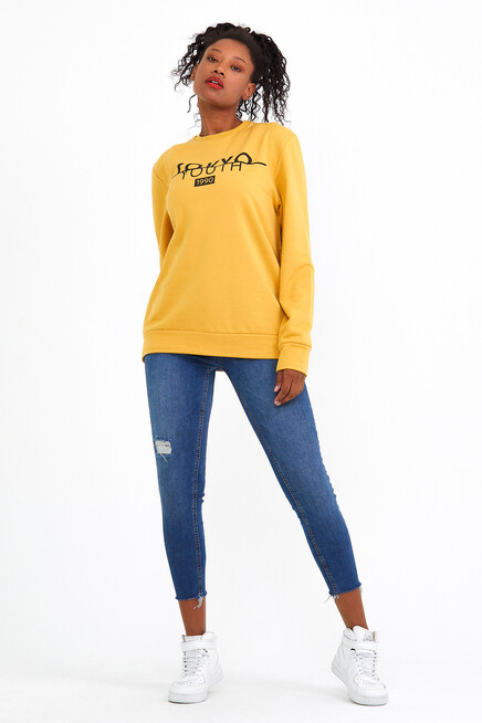Süperlife Kadın Bisiklet Yaka Oversize Fit Tokya Baskılı İnce Sweatshirt SPR22SWK134