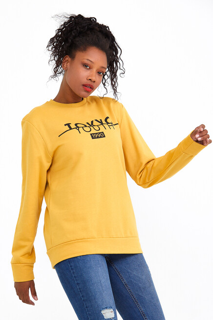Süperlife Kadın Bisiklet Yaka Oversize Fit Tokya Baskılı İnce Sweatshirt SPR22SWK134