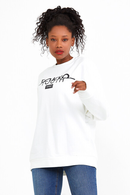 Süperlife Kadın Bisiklet Yaka Oversize Fit Tokya Baskılı İnce Sweatshirt SPR22SWK134