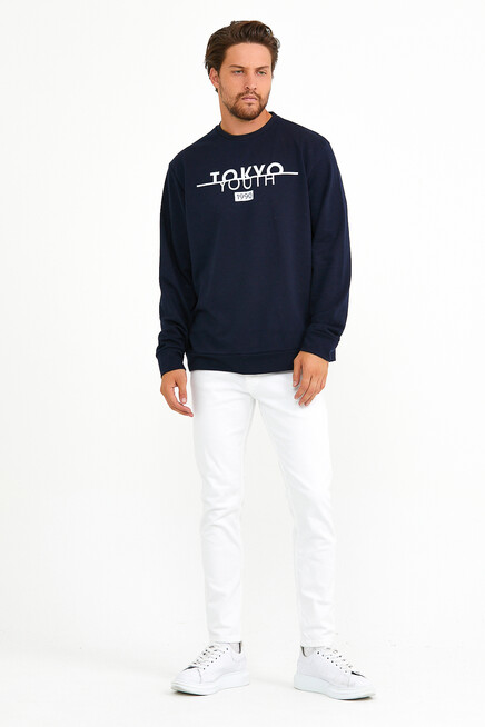 Erkek Bisiklet Yaka Regular Fit Tokyo Basklı İnce Sweatshirt spr22sw134