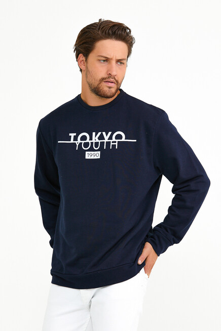 Erkek Bisiklet Yaka Regular Fit Tokyo Basklı İnce Sweatshirt spr22sw134