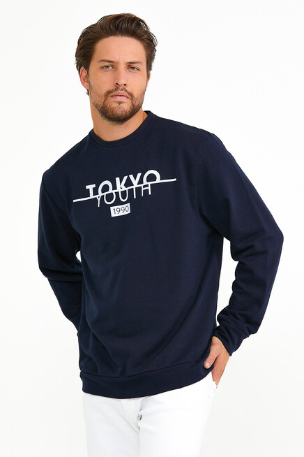 Erkek Bisiklet Yaka Regular Fit Tokyo Basklı İnce Sweatshirt spr22sw134