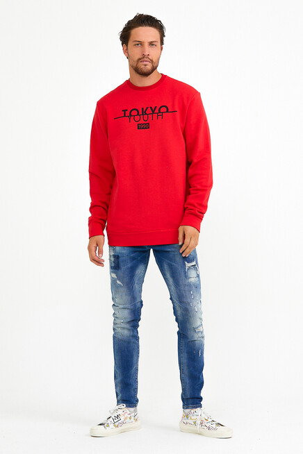 Erkek Bisiklet Yaka Regular Fit Tokyo Basklı İnce Sweatshirt spr22sw134