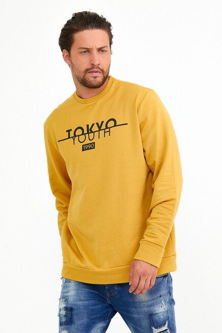 Erkek Bisiklet Yaka Regular Fit Tokyo Basklı İnce Sweatshirt spr22sw134