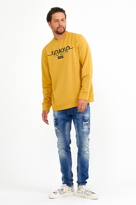 Erkek Bisiklet Yaka Regular Fit Tokyo Basklı İnce Sweatshirt spr22sw134