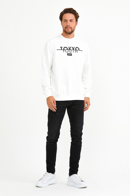 Erkek Bisiklet Yaka Regular Fit Tokyo Basklı İnce Sweatshirt spr22sw134