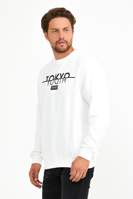 Erkek Bisiklet Yaka Regular Fit Tokyo Basklı İnce Sweatshirt spr22sw134