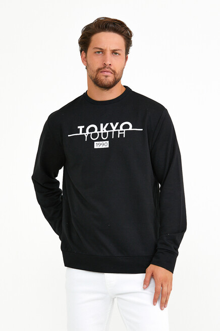 Erkek Bisiklet Yaka Regular Fit Tokyo Basklı İnce Sweatshirt spr22sw134