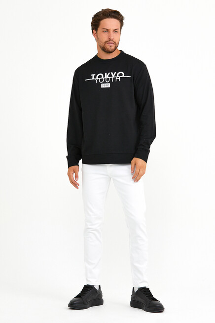 Erkek Bisiklet Yaka Regular Fit Tokyo Basklı İnce Sweatshirt spr22sw134