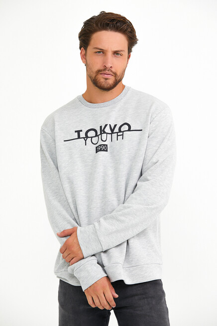 Erkek Bisiklet Yaka Regular Fit Tokyo Basklı İnce Sweatshirt spr22sw134