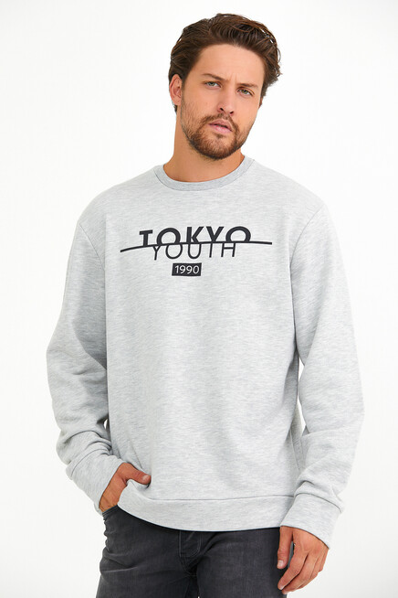 Erkek Bisiklet Yaka Regular Fit Tokyo Basklı İnce Sweatshirt spr22sw134