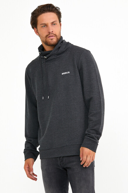 Erkek Şal Yaka Regular Fit Brooklyn Baskılı İnce Sweatshirt SPR22SW143