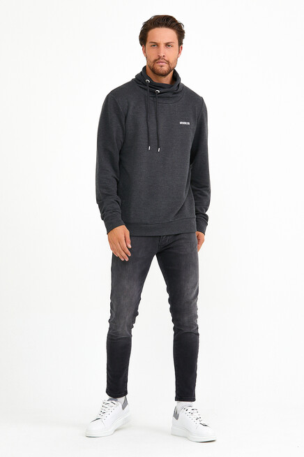 Süperlife Erkek Şal Yaka Regular Fit Brooklyn Baskılı İnce Sweatshirt SPR22SW143