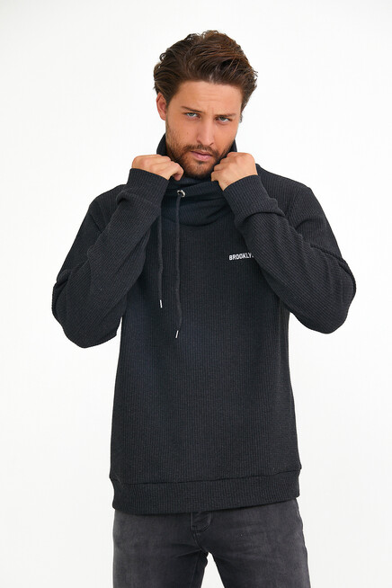 Süperlife Erkek Şal Yaka Regular Fit Brooklyn Baskılı İnce Sweatshirt SPR22SW143