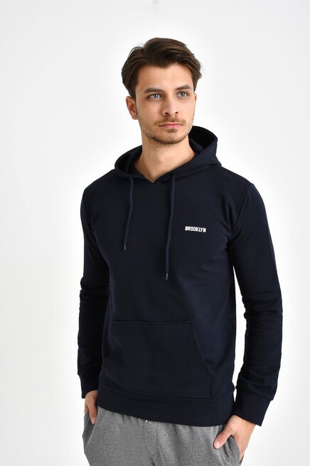 Süperlife Kapşonlu Uzun Kollu Baskılı Dar Kalıp İnce Erkek Sweatshirt SPR 2019K61