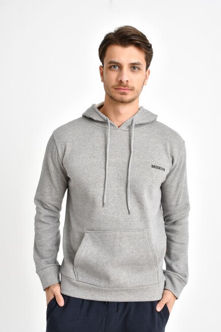 Süperlife Kapşonlu Uzun Kollu Baskılı Dar Kalıp İnce Erkek Sweatshirt SPR 2019K61