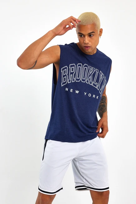 Erkek Bisiklet Yaka Regular Fit  Brooklyn Baskılı  Tişört SPR22TS116