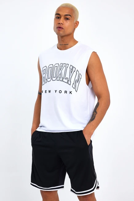 Erkek Bisiklet Yaka Regular Fit  Brooklyn Baskılı  Tişört SPR22TS116