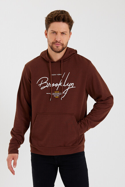 Süperlife Erkek Kapşonlu  Oversize Fit Brooklyn Baskılı İnce Sweatshirt SPR23SW361