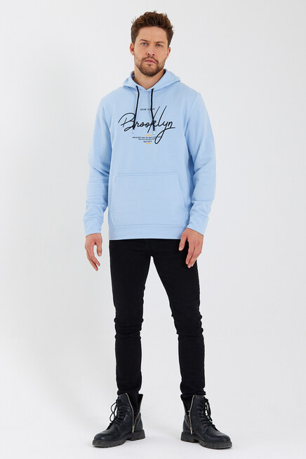 Süperlife Erkek Kapşonlu  Oversize Fit Brooklyn Baskılı İnce Sweatshirt SPR23SW361