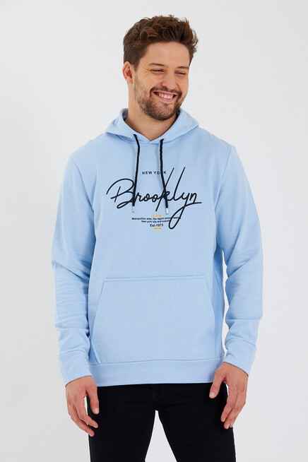 Süperlife Erkek Kapşonlu  Oversize Fit Brooklyn Baskılı İnce Sweatshirt SPR23SW361