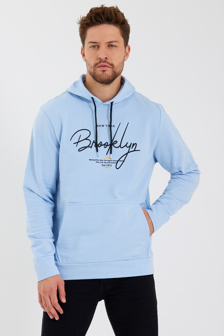 Süperlife Erkek Kapşonlu  Oversize Fit Brooklyn Baskılı İnce Sweatshirt SPR23SW361