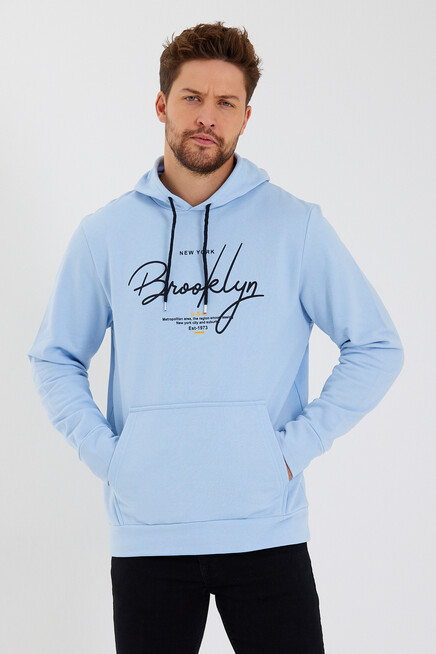 Süperlife Erkek Kapşonlu  Oversize Fit Brooklyn Baskılı İnce Sweatshirt SPR23SW361