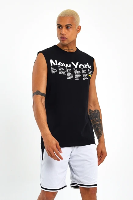 Erkek Bisiklet Yaka Regular Fit New York Baskılı Tişort SPR22TS125