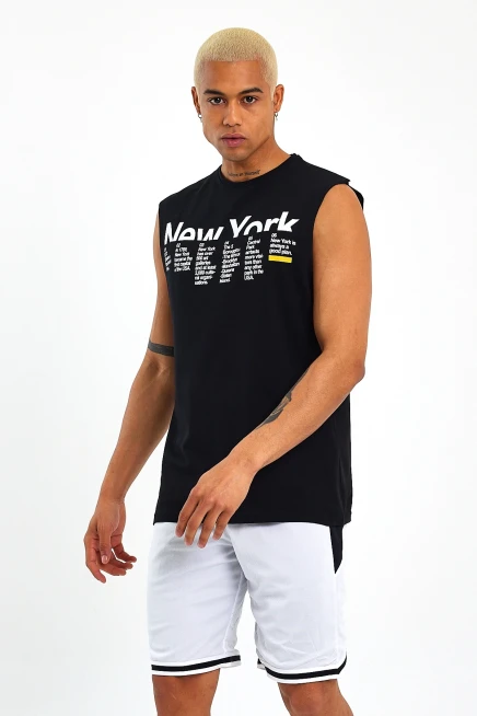 Erkek Bisiklet Yaka Regular Fit New York Baskılı Tişort SPR22TS125