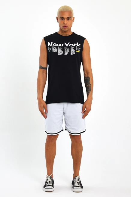 Erkek Bisiklet Yaka Regular Fit New York Baskılı Tişort SPR22TS125