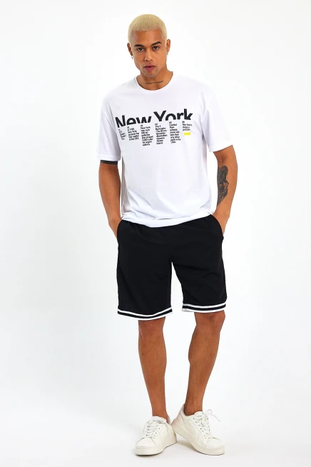 Erkek Bisiklet Yaka Regular Fit New York Baskılı Tişort SPR22TS112