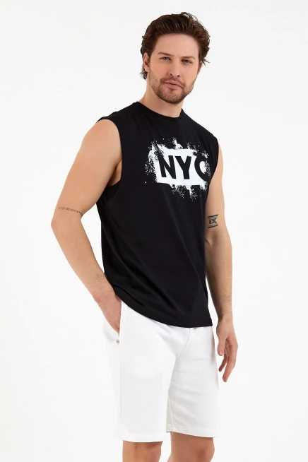 Erkek Bisiklet Yaka Regular Fit NYC Baskılı Tişort SPR22TS124