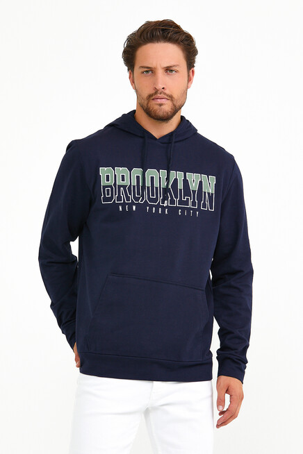 Erkek Kapşonlu Regular Fit Brooklyn Baskılı İnce Sweatshirt SPR22SW165