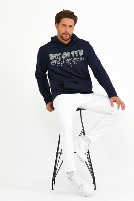 Erkek Kapşonlu Regular Fit Brooklyn Baskılı İnce Sweatshirt SPR22SW165