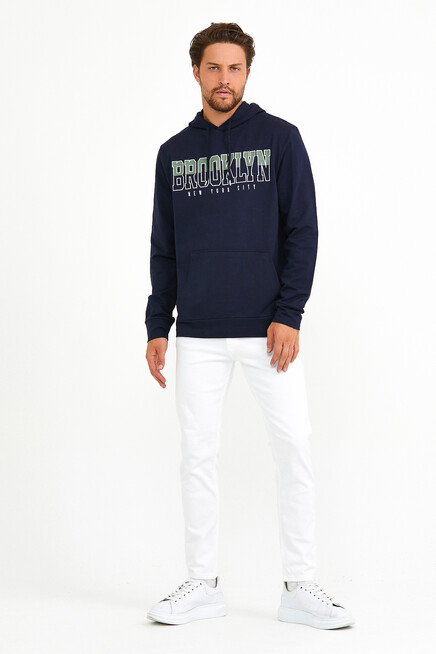 Erkek Kapşonlu Regular Fit Brooklyn Baskılı İnce Sweatshirt SPR22SW165