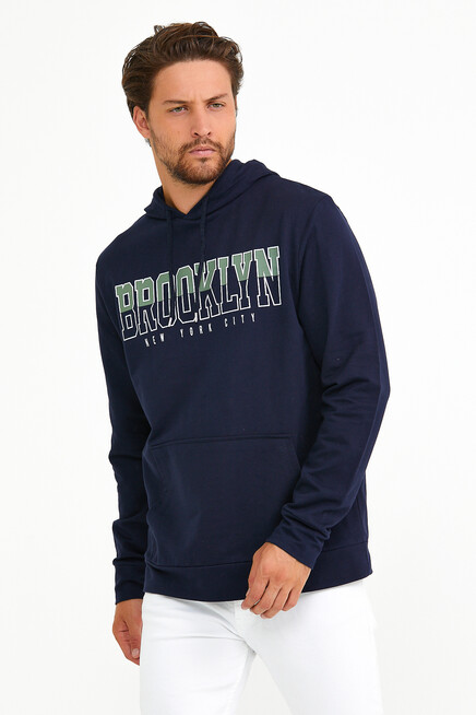 Erkek Kapşonlu Regular Fit Brooklyn Baskılı İnce Sweatshirt SPR22SW165