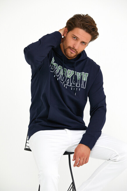 Erkek Kapşonlu Regular Fit Brooklyn Baskılı İnce Sweatshirt SPR22SW165