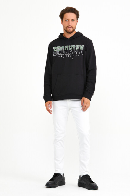 Erkek Kapşonlu Regular Fit Brooklyn Baskılı İnce Sweatshirt SPR22SW165