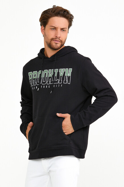 Erkek Kapşonlu Regular Fit Brooklyn Baskılı İnce Sweatshirt SPR22SW165