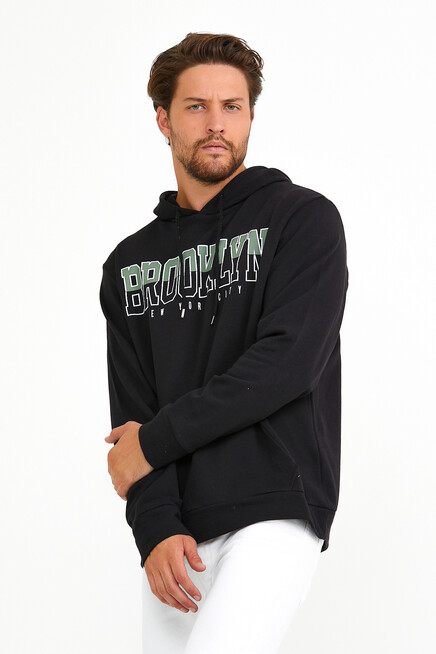 Erkek Kapşonlu Regular Fit Brooklyn Baskılı İnce Sweatshirt SPR22SW165