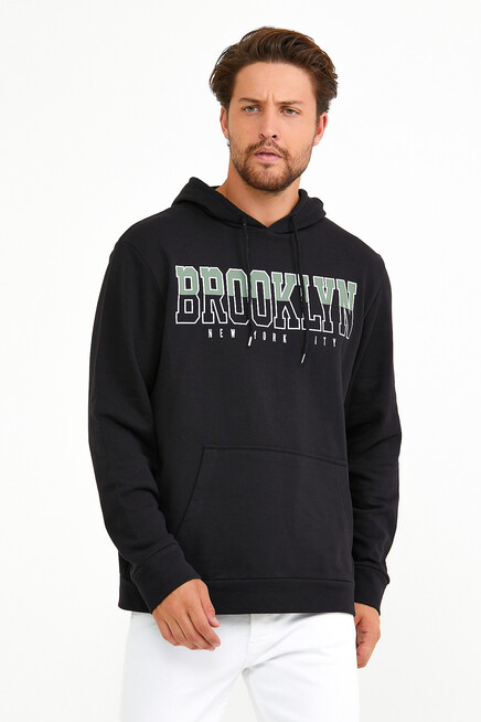 Erkek Kapşonlu Regular Fit Brooklyn Baskılı İnce Sweatshirt SPR22SW165